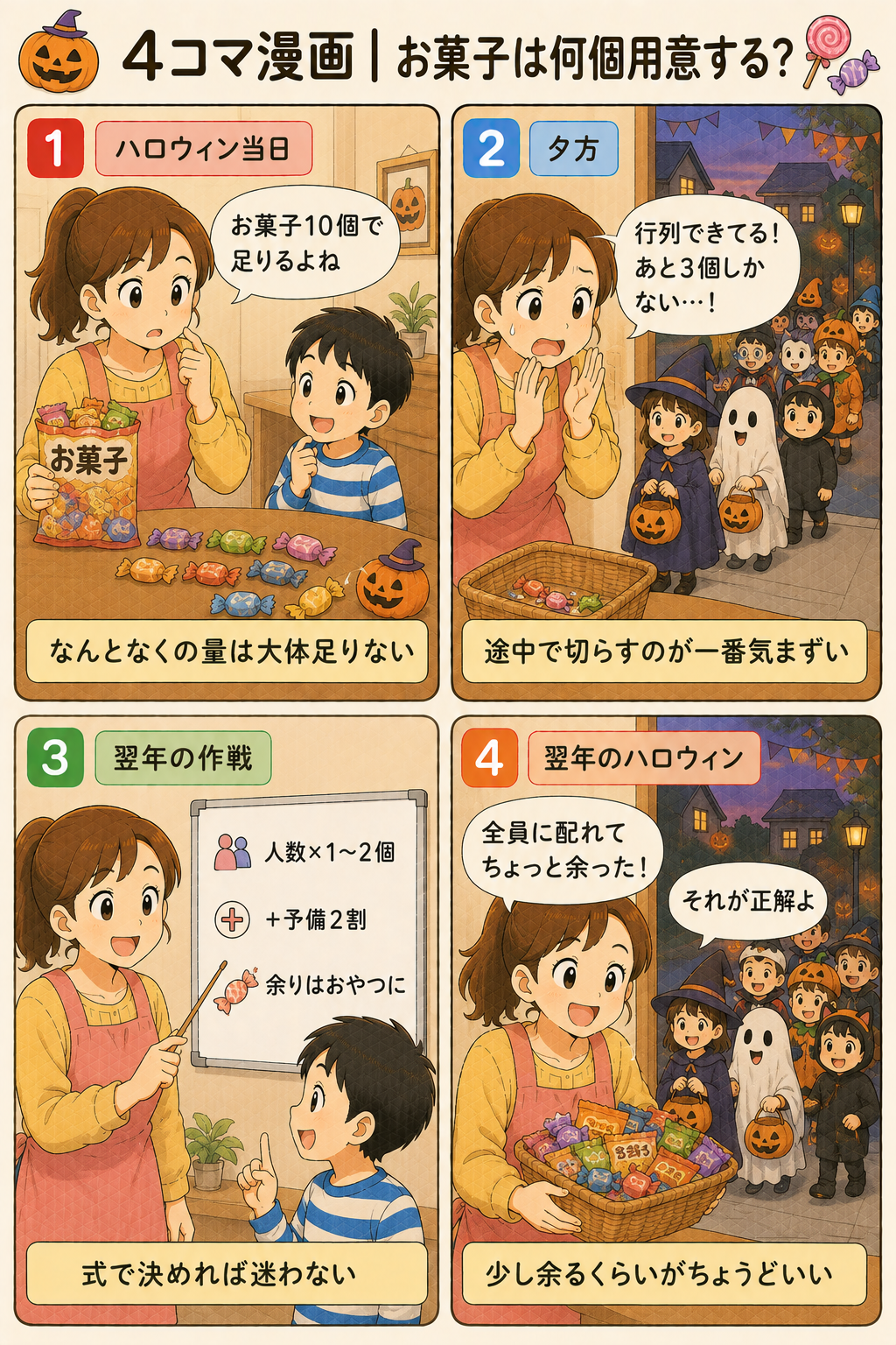 4コマ漫画｜お菓子は何個用意する？