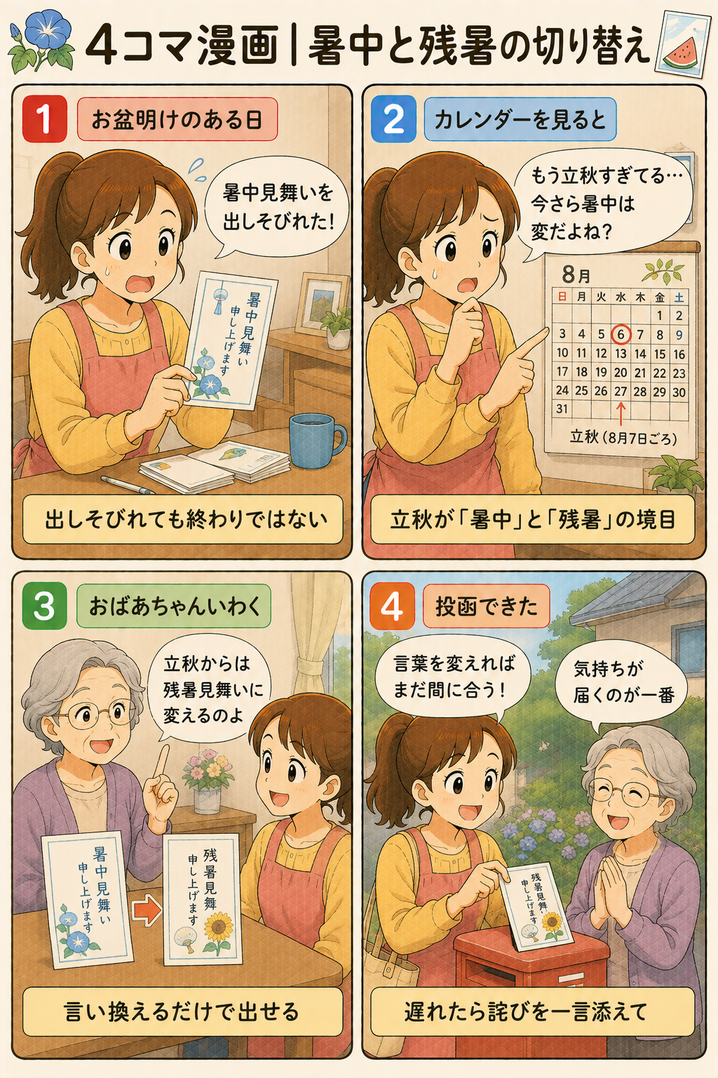 4コマ漫画｜暑中と残暑の切り替え