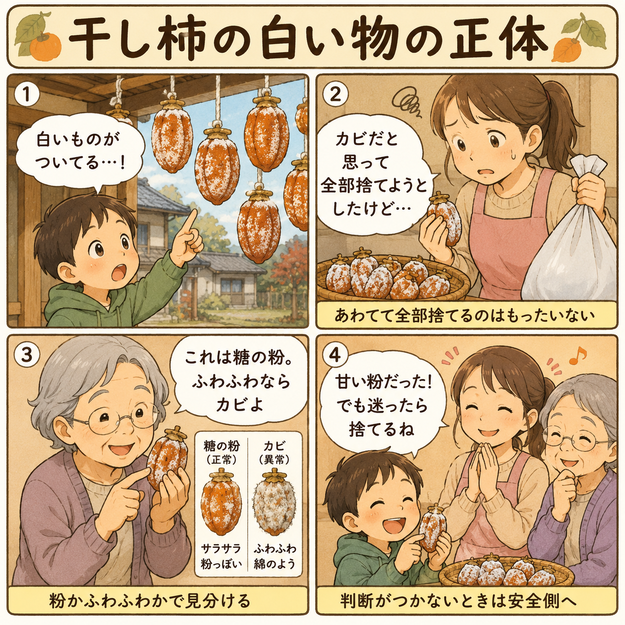 4コマ漫画｜干し柿の白い物の正体