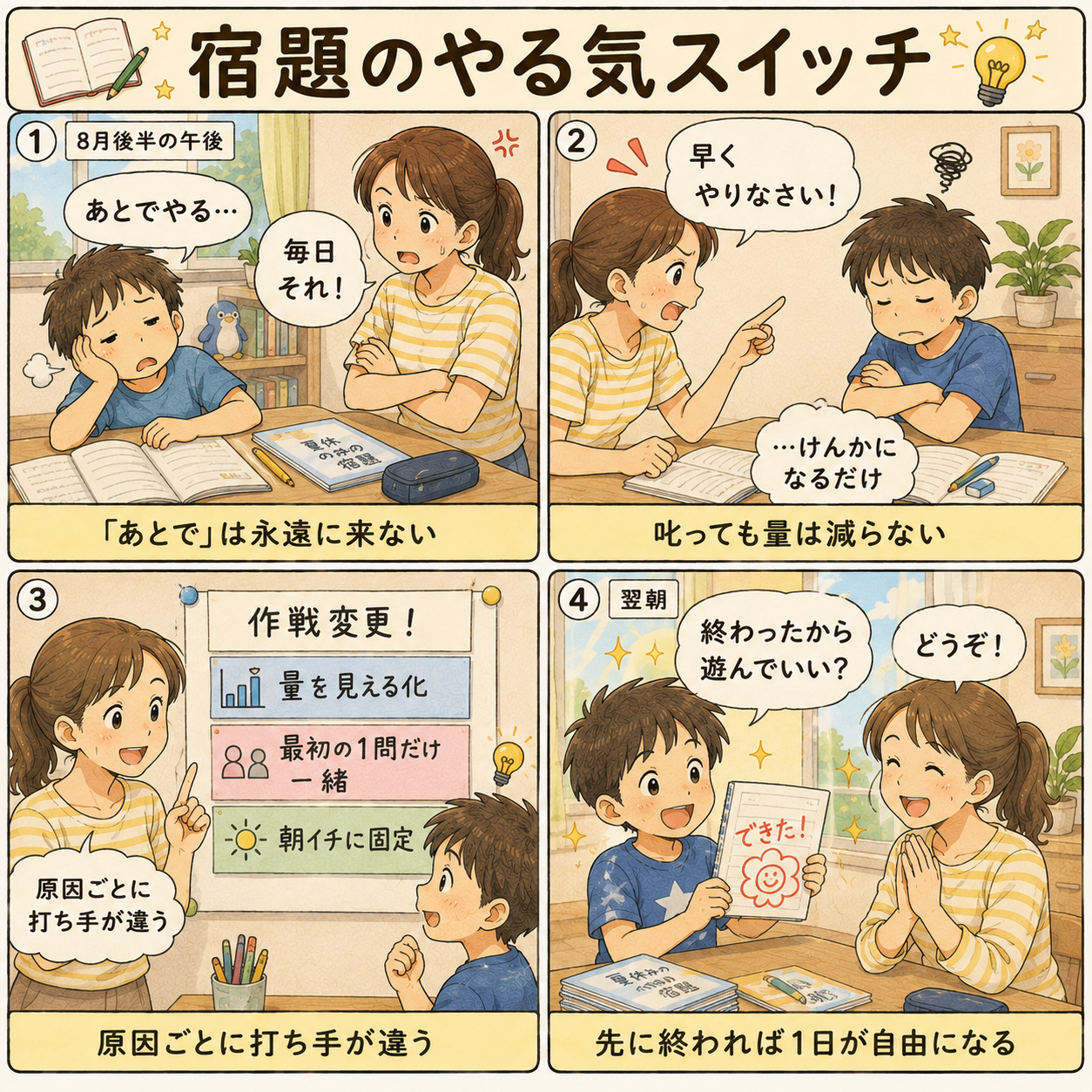 4コマ漫画｜宿題のやる気スイッチ