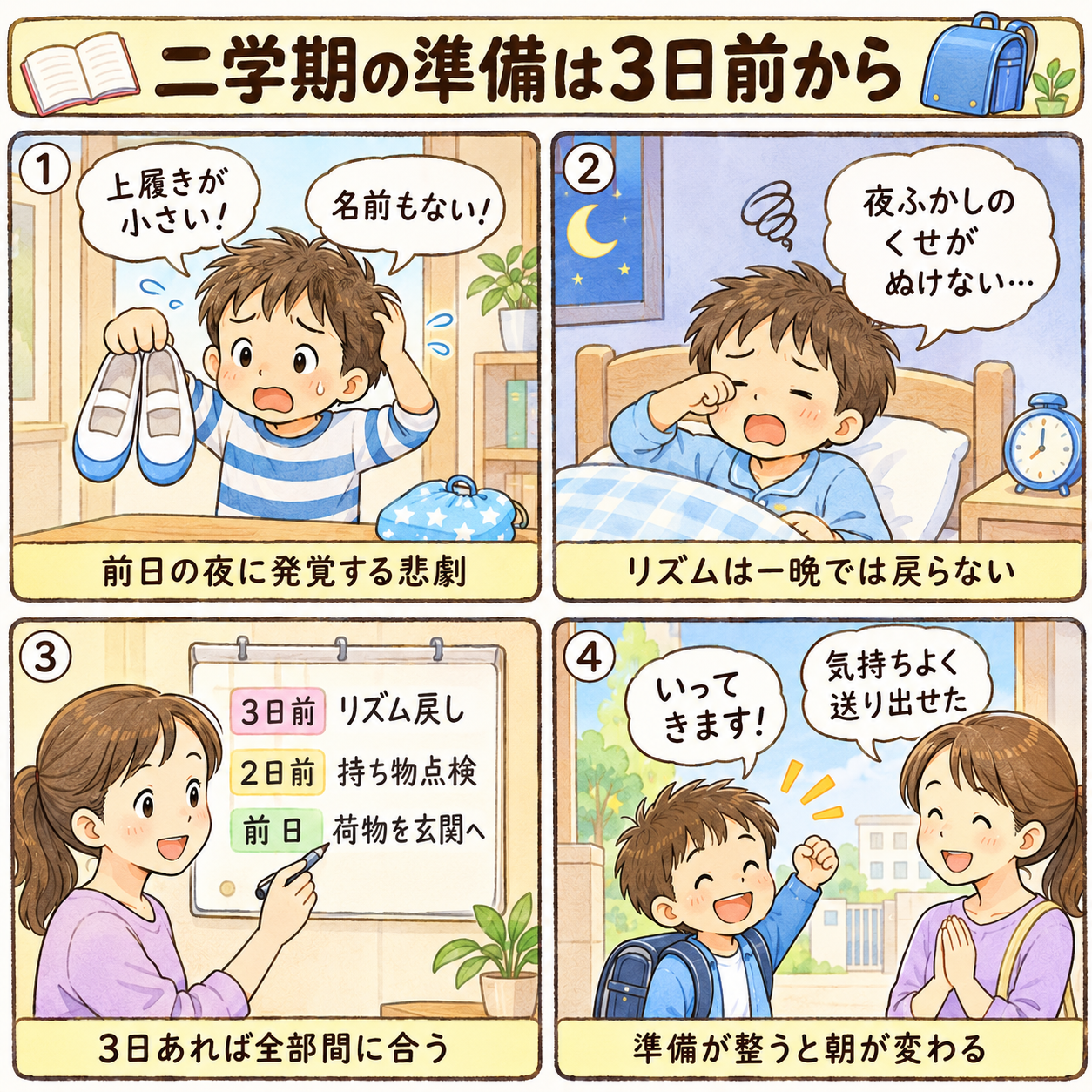 4コマ漫画｜二学期の準備は3日前から