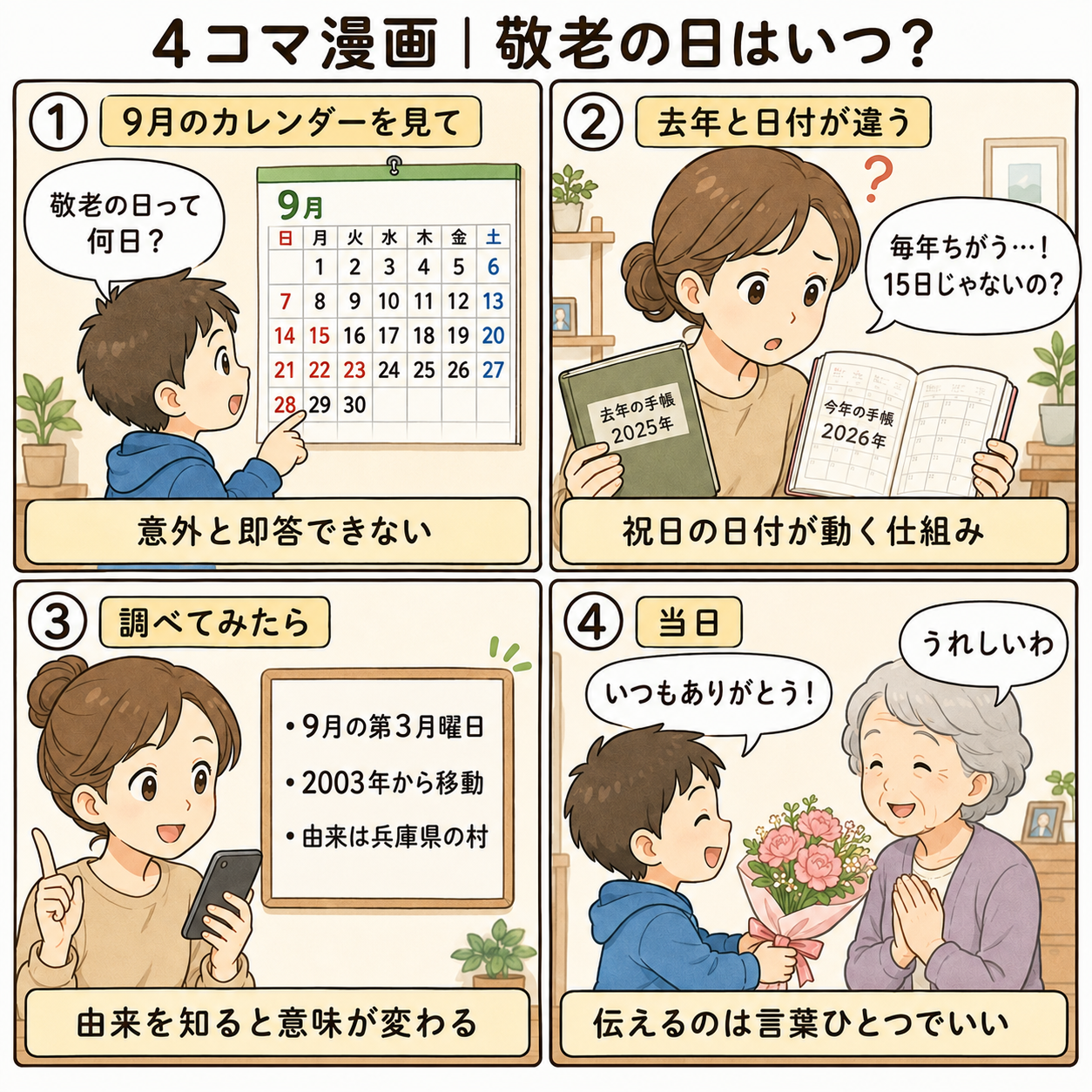 4コマ漫画｜敬老の日はいつ？