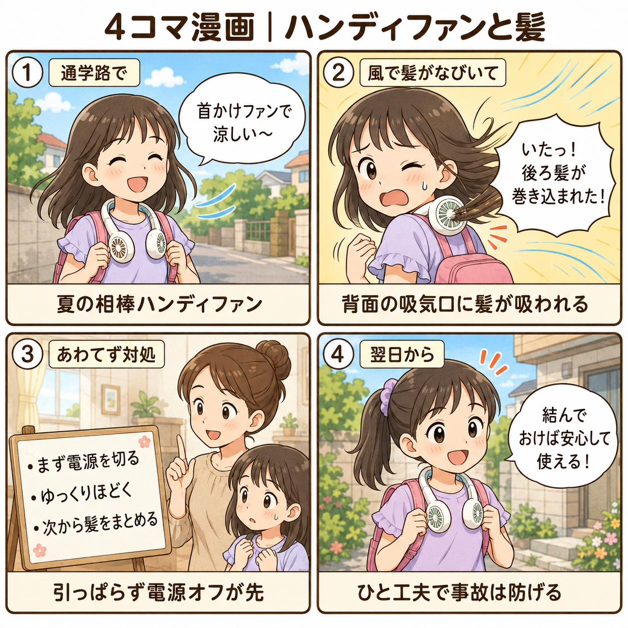4コマ漫画|ハンディファンと髪