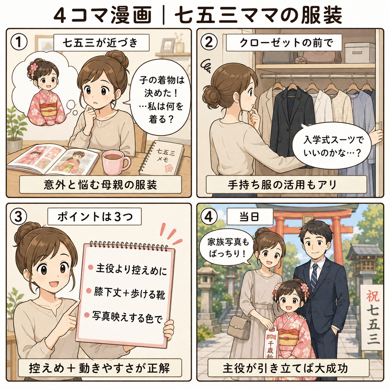 4コマ漫画|七五三ママの服装