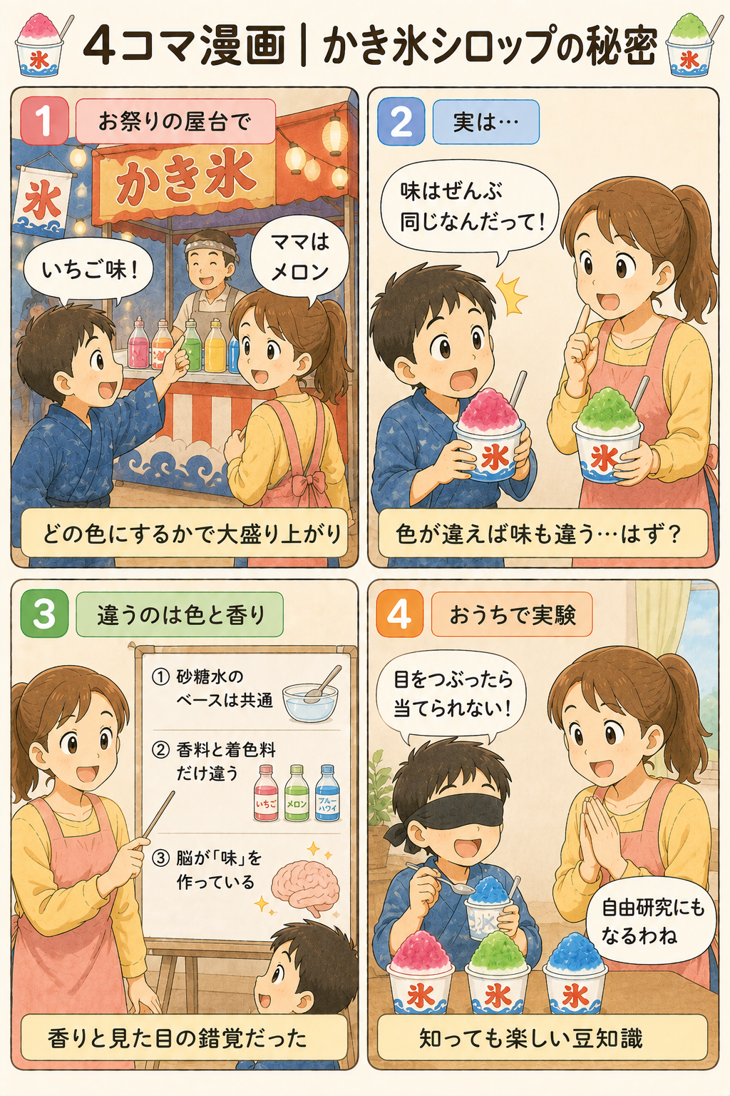 4コマ漫画｜かき氷シロップの秘密