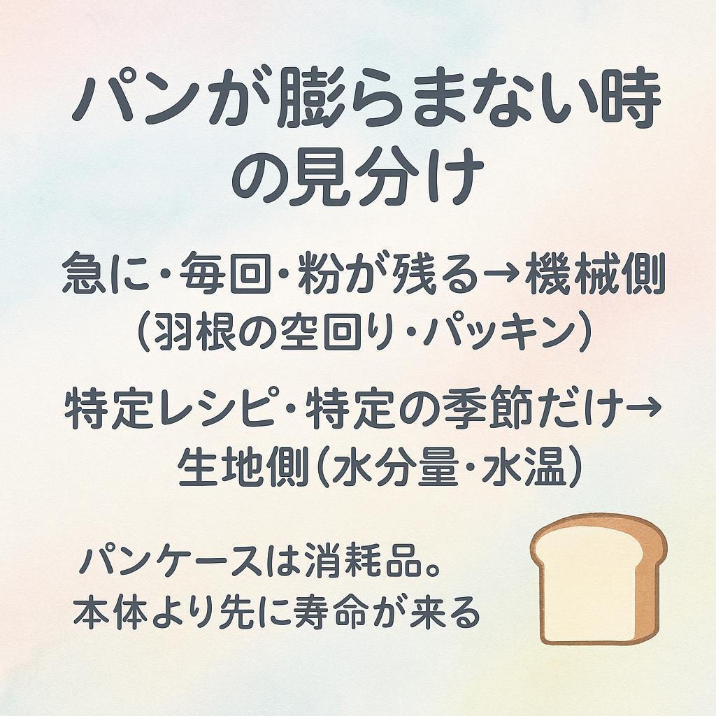 パンが膨らまない時の見分けカード:機械側か生地側か