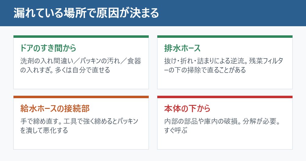 漏れている場所で原因が決まる