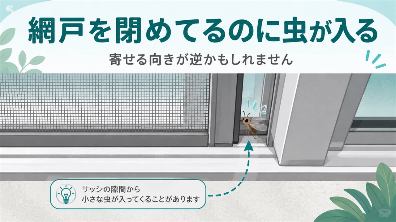 網戸を閉めてるのに虫が入る原因｜寄せる向きが逆かもしれませんのアイキャッチ画像