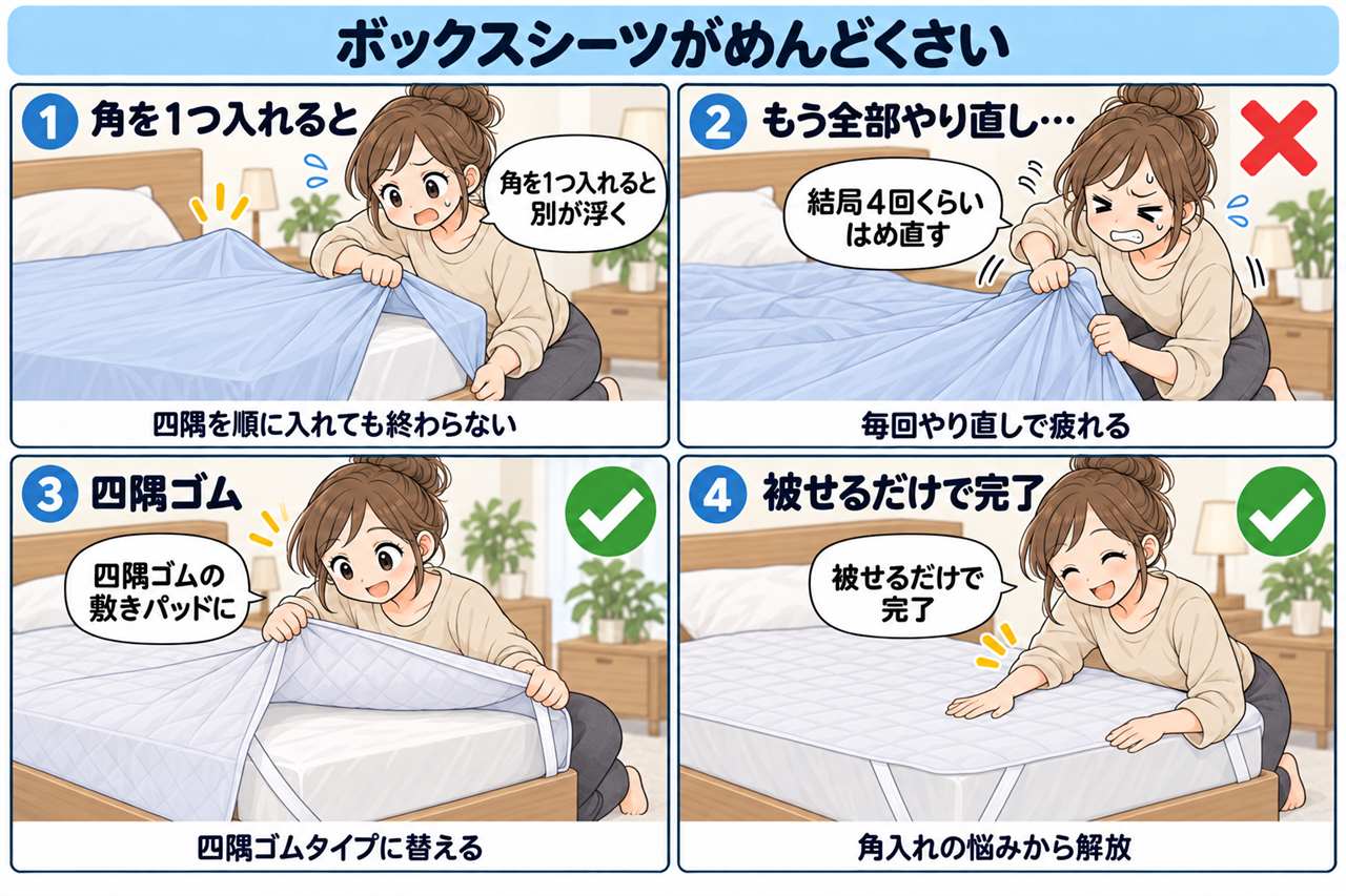 4コマ漫画:シーツ替えの憂鬱