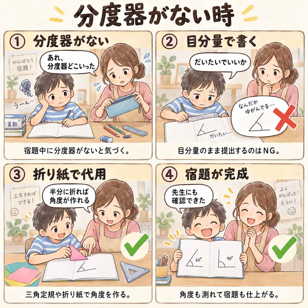 4コマ漫画:分度器がない時