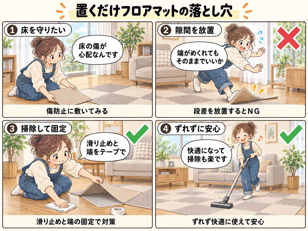4コマ漫画:置くだけフロアマット