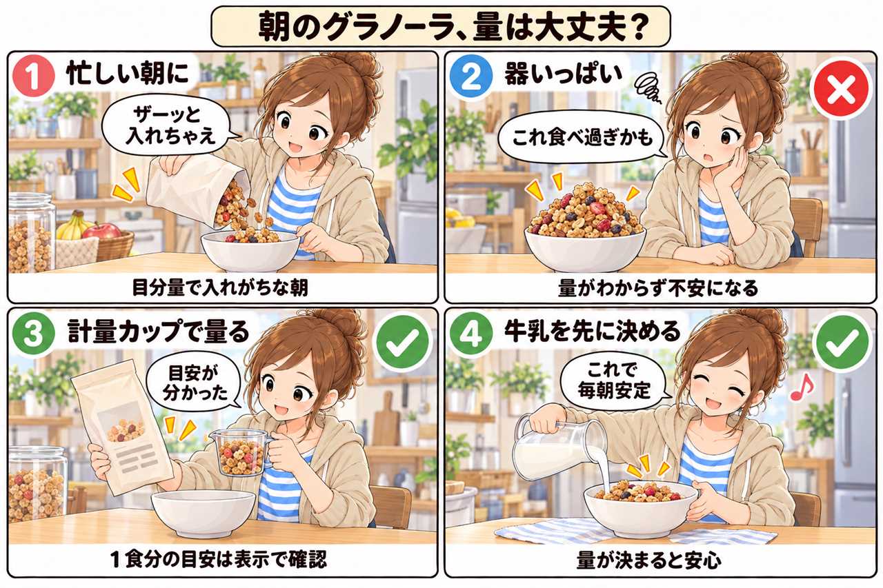 4コマ漫画:毎朝フルグラの量