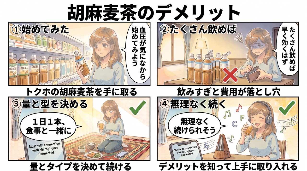 4コマ漫画:胡麻麦茶のデメリット