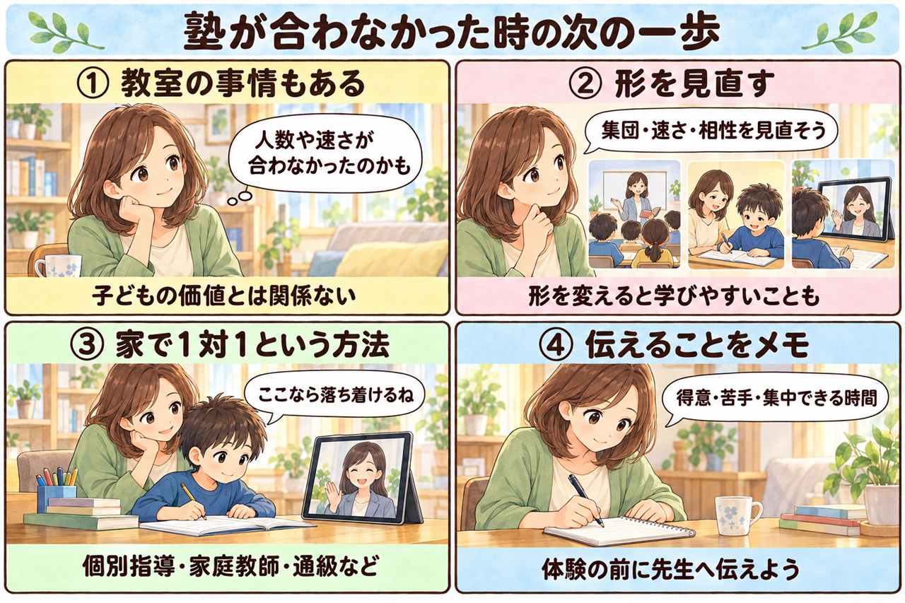4コマ漫画:学び方を探す親子