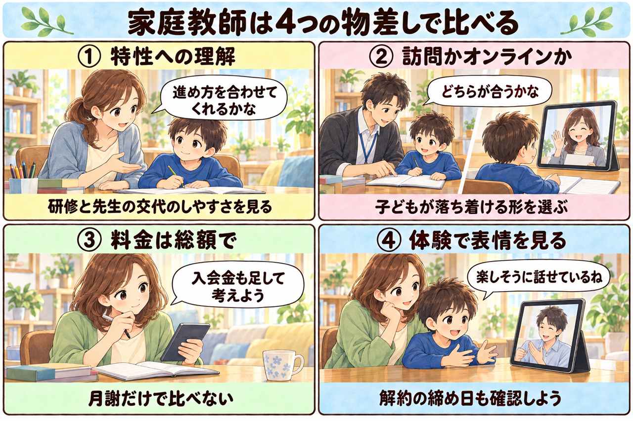 4コマ漫画:家庭教師を選ぶ親子