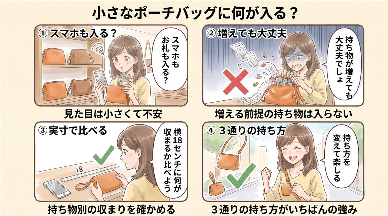 4コマ漫画：エルメス ナップトゥーゴーの使い勝手