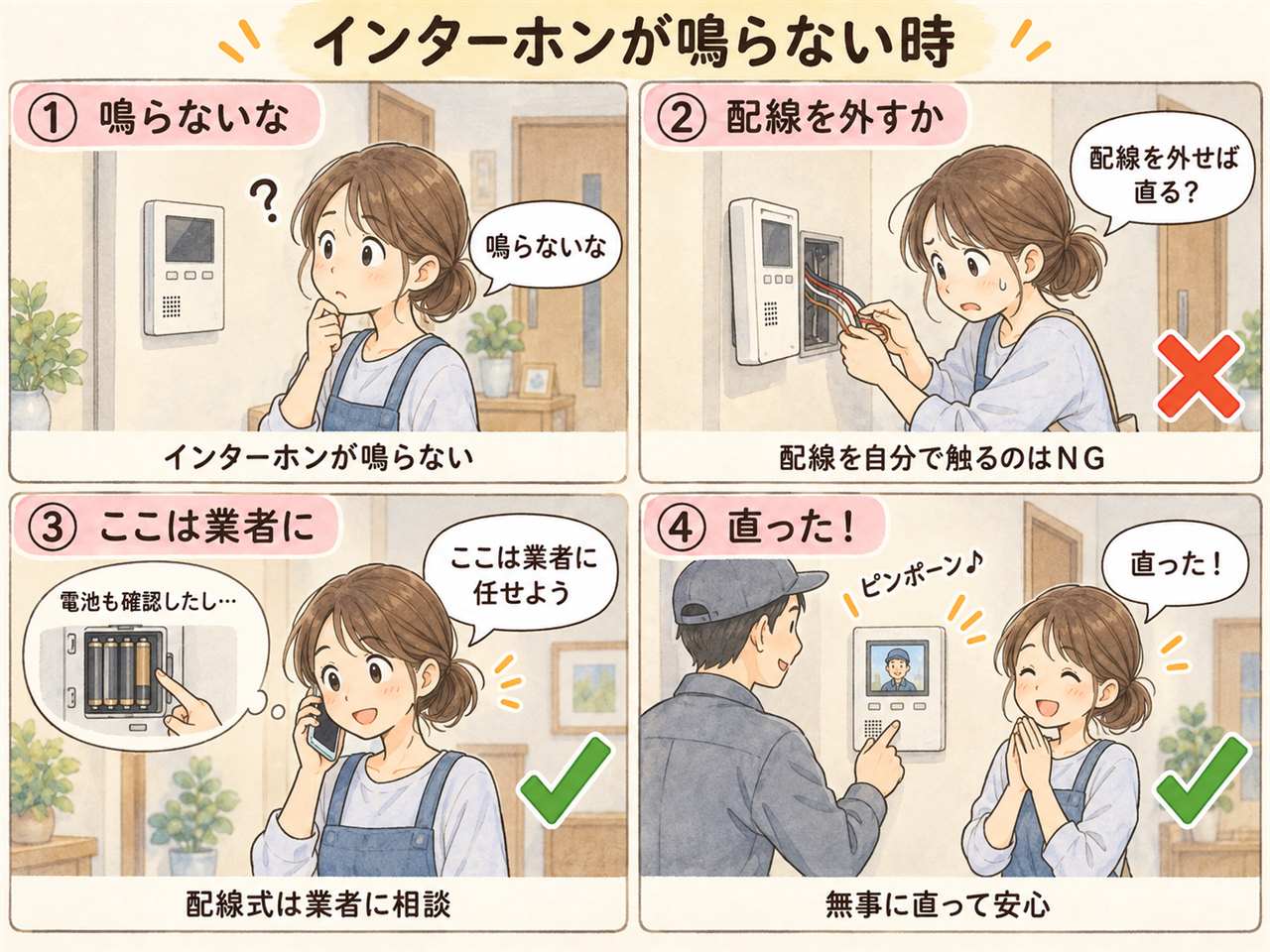 4コマ漫画:インターホンが鳴らない