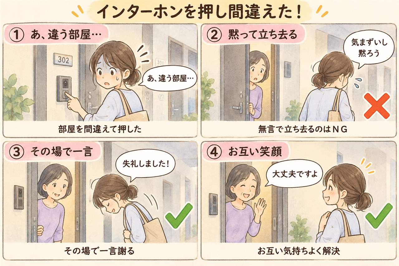 4コマ漫画:インターホンを押し間違えた