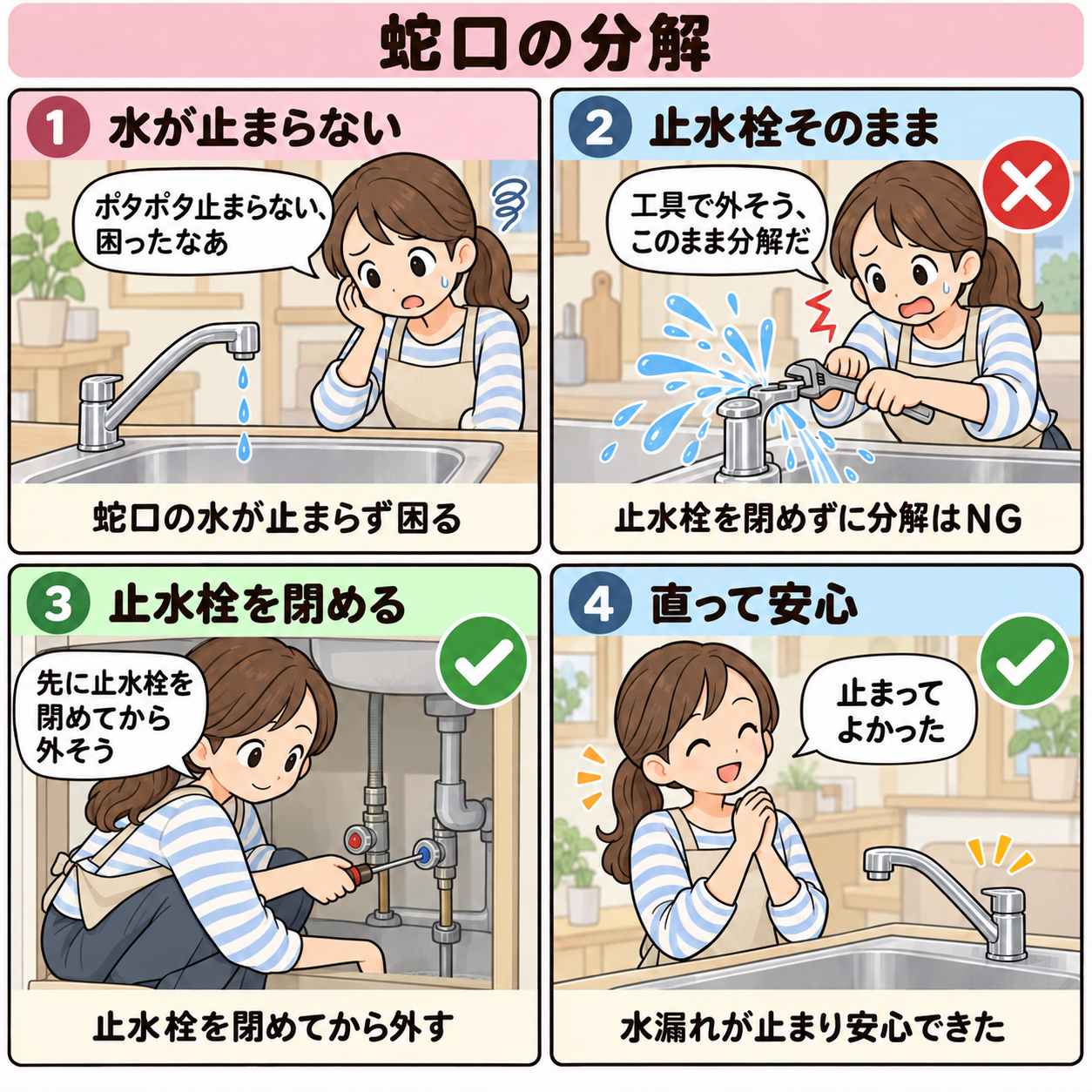 4コマ漫画:蛇口の分解