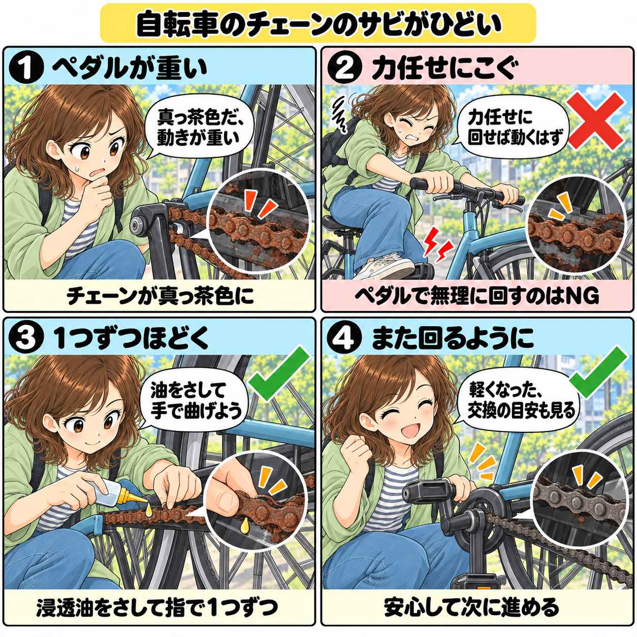 4コマ漫画:チェーンのサビ