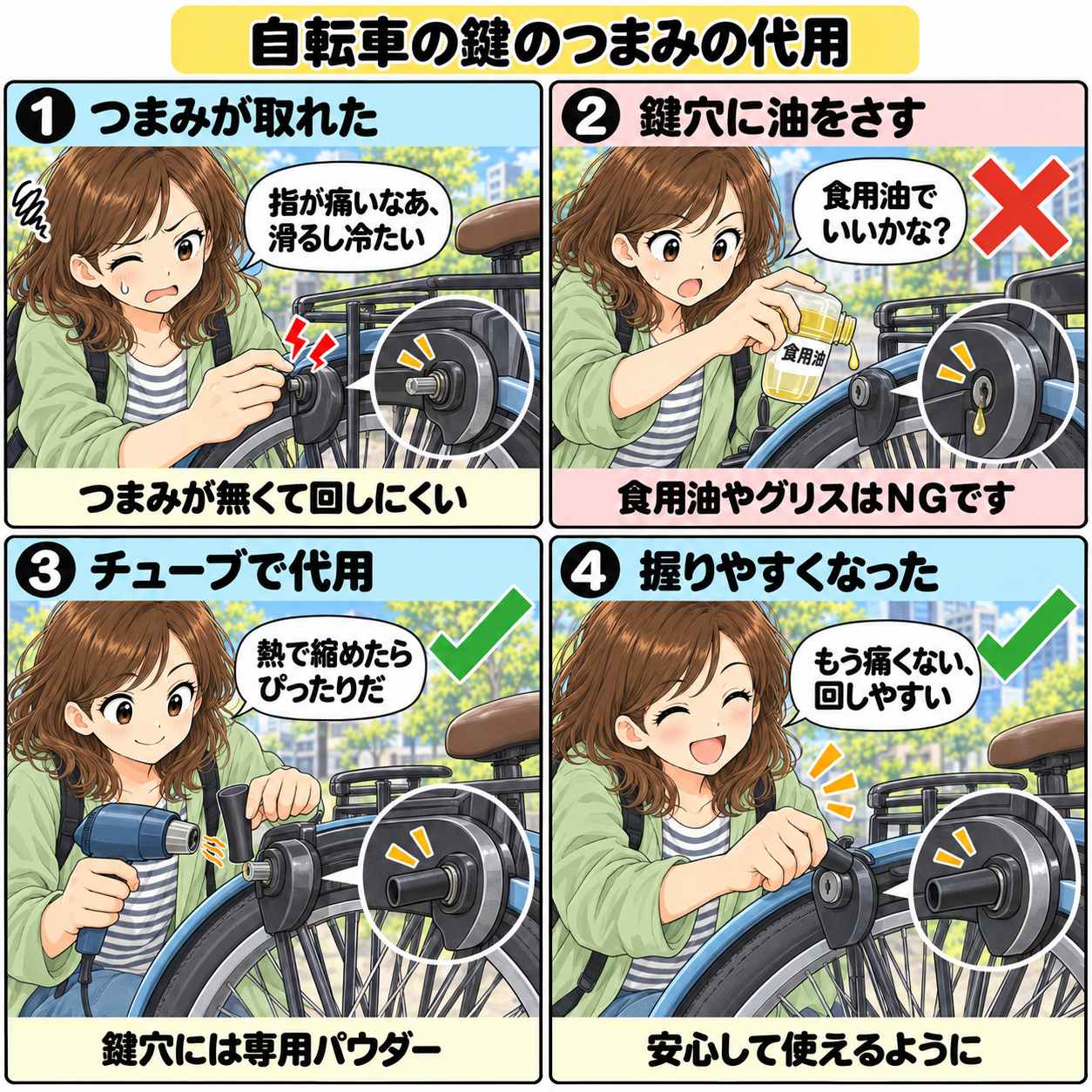 4コマ漫画:鍵のつまみ代用