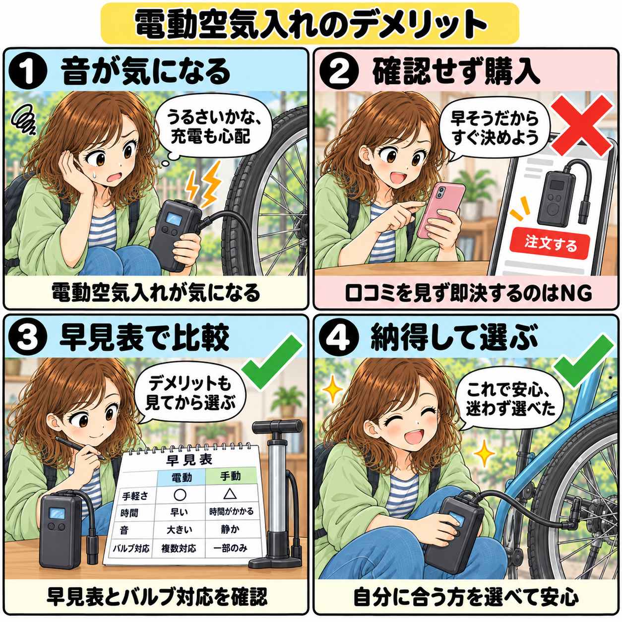 4コマ漫画:電動空気入れのデメリット