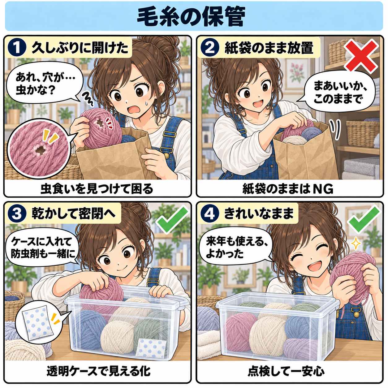 4コマ漫画:毛糸の保管