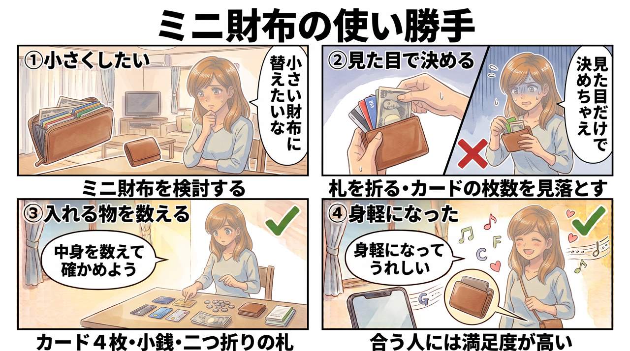 4コマ漫画:ポルトモネ・ロザリの使い勝手