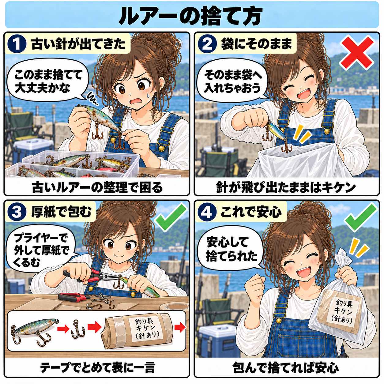 4コマ漫画:ルアーの捨て方