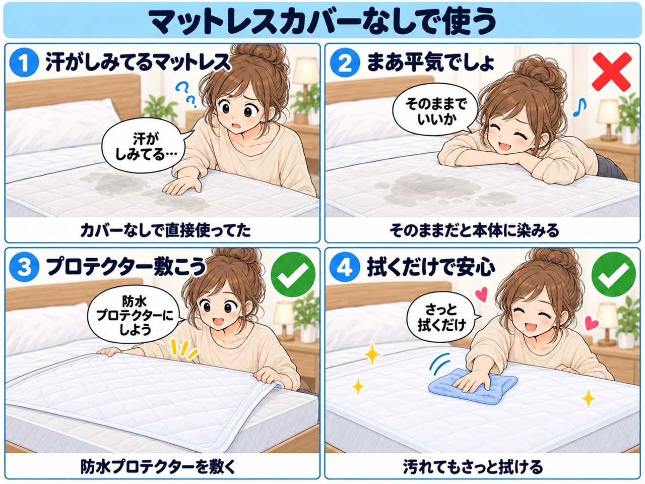 4コマ漫画:マットレスカバーなし
