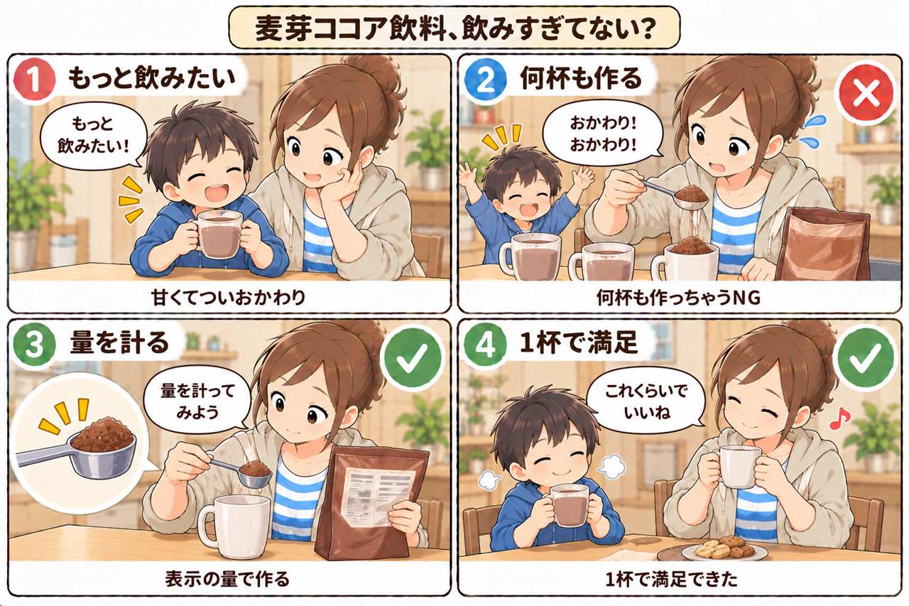 4コマ漫画：ミロは飲みすぎ注意？