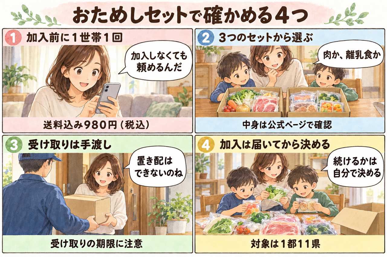 4コマ漫画:おためしセットの流れ