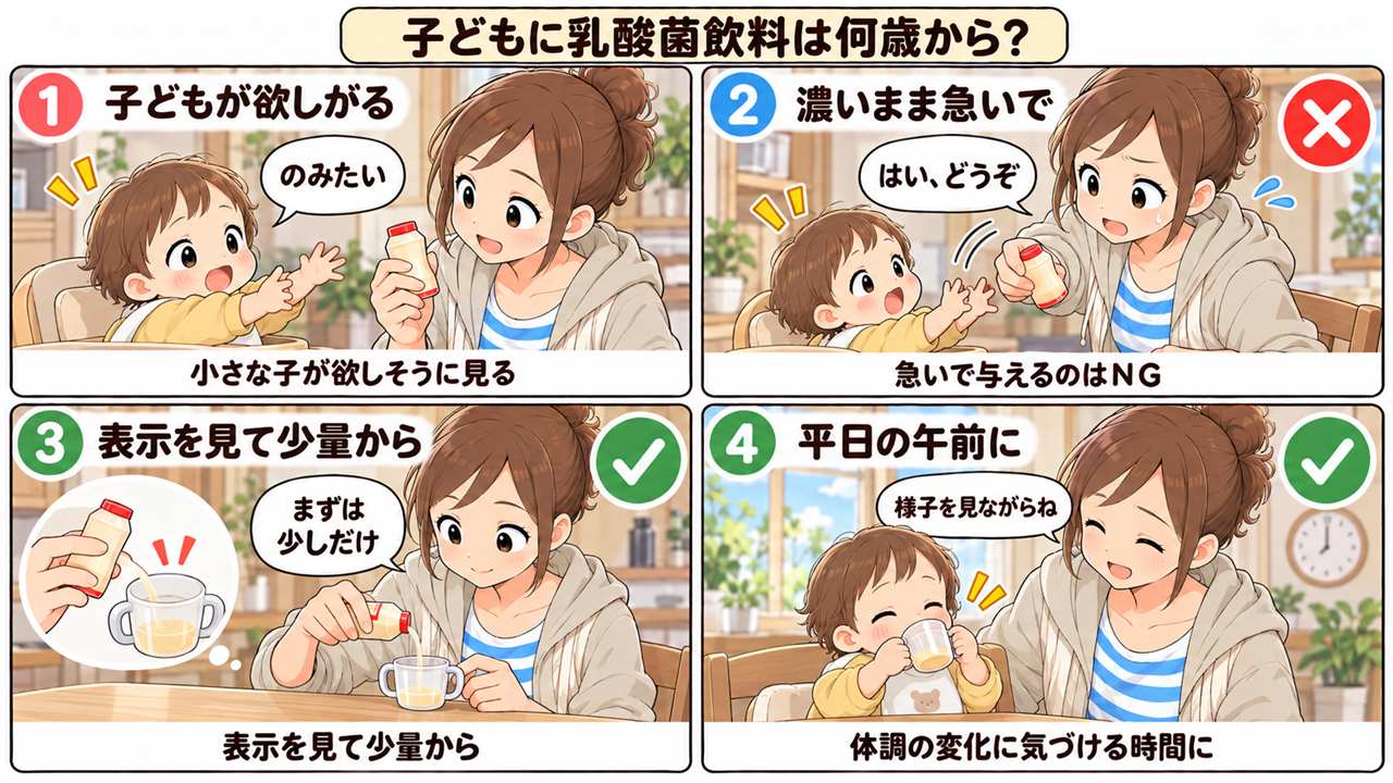 4コマ漫画:ピルクルは何歳から与えていい