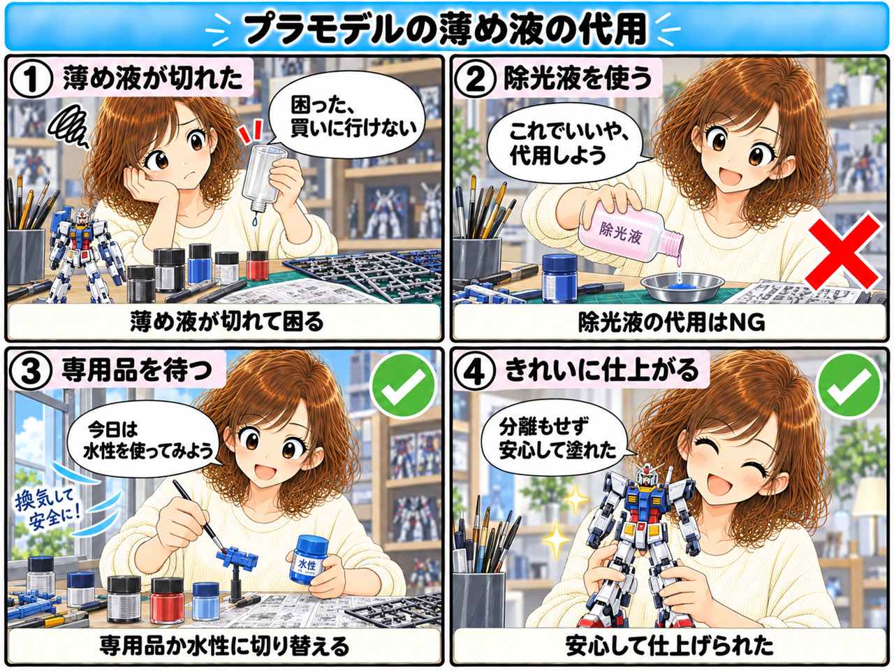 4コマ漫画:プラモデルの薄め液の代用