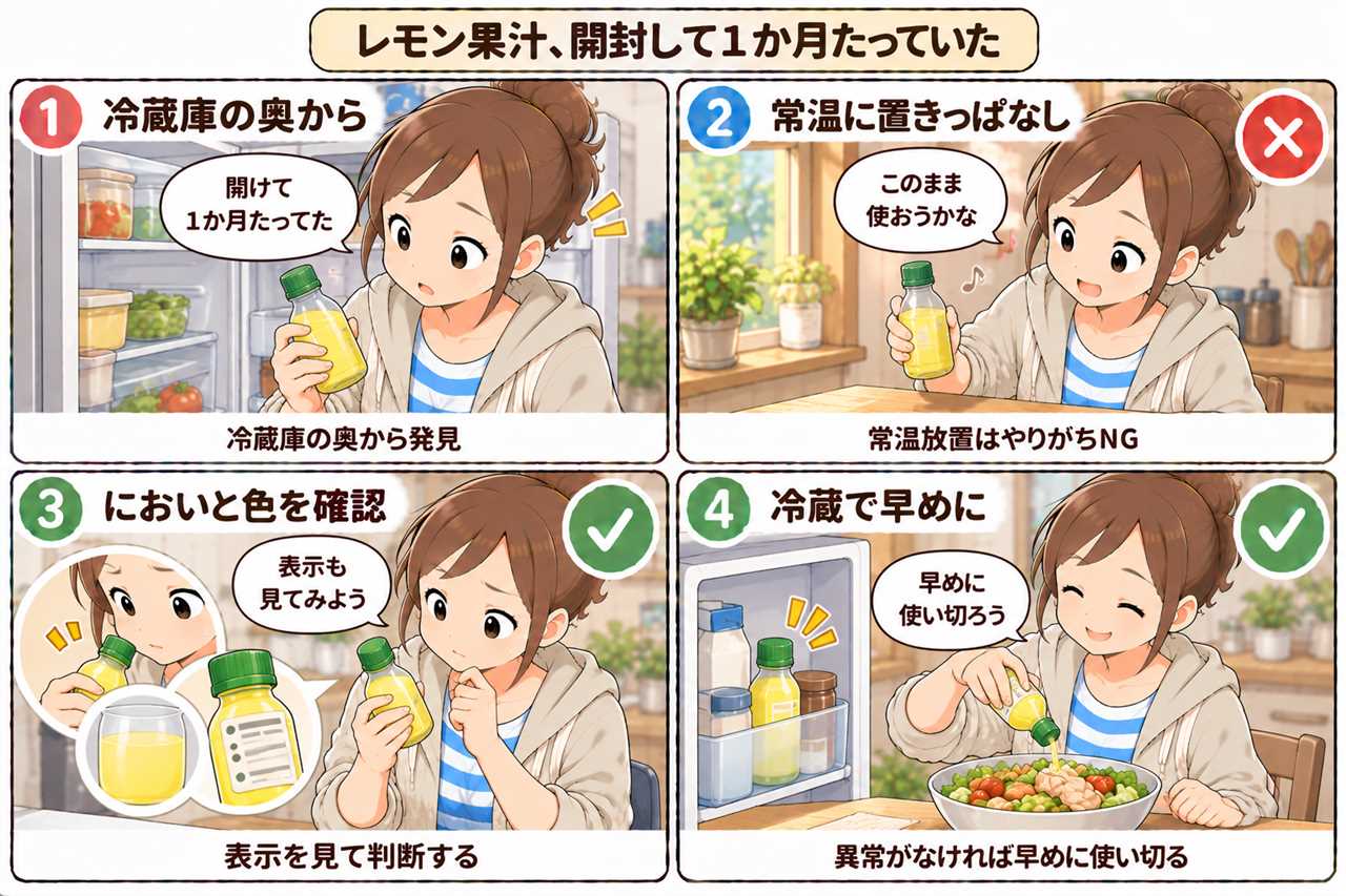 4コマ漫画:ポッカレモンの開封後と賞味期限