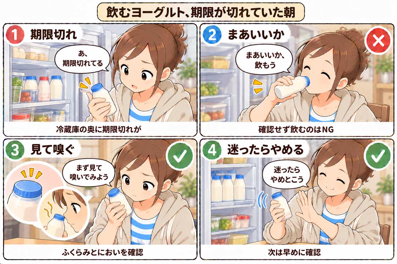 4コマ漫画:R-1の賞味期限切れに気づいた朝