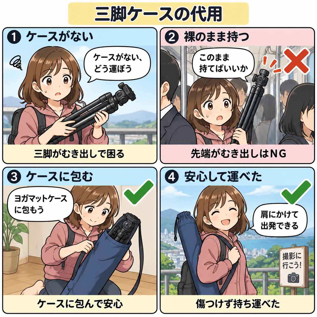 4コマ漫画:三脚ケースの代用