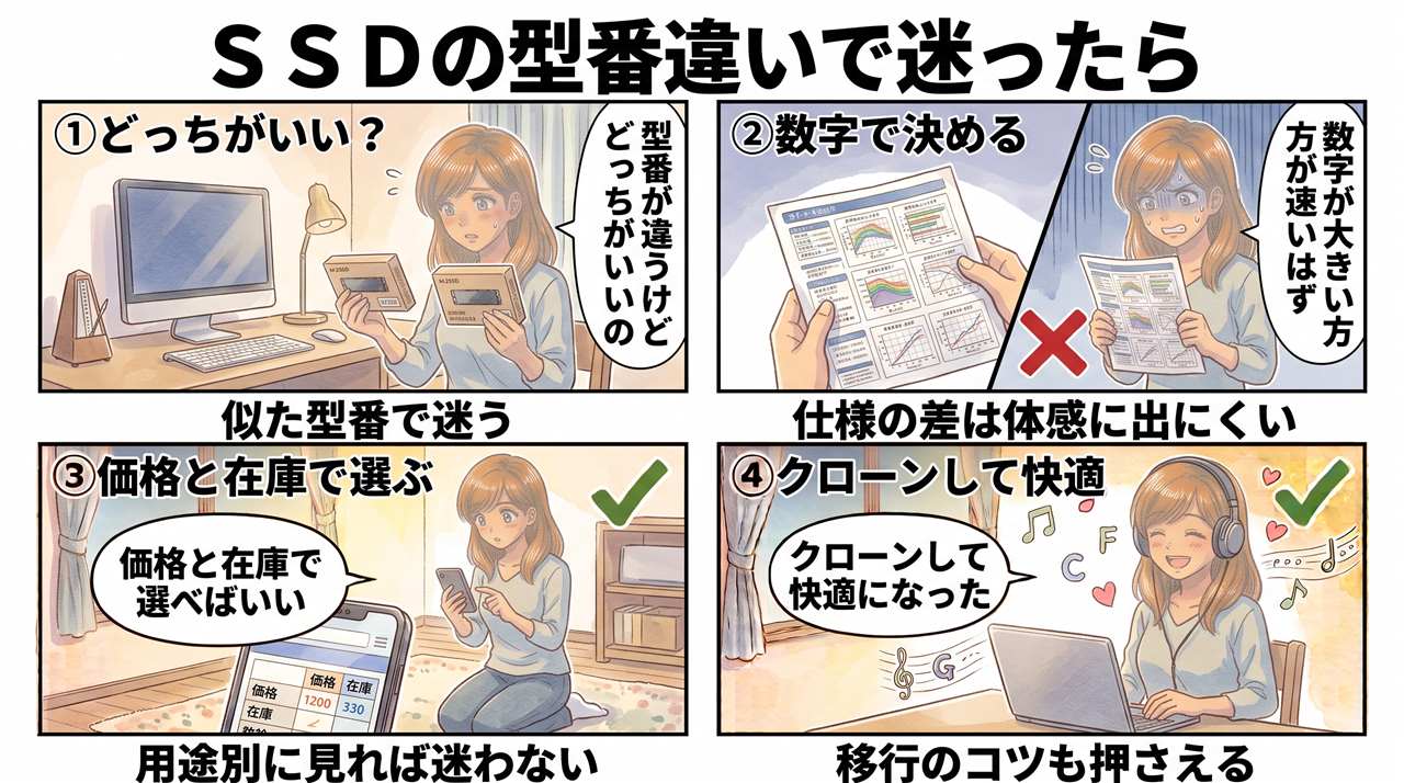 4コマ漫画:シリコンパワーA55とA58の違い