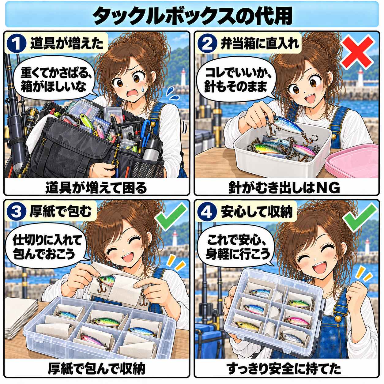 4コマ漫画:タックルボックスの代用