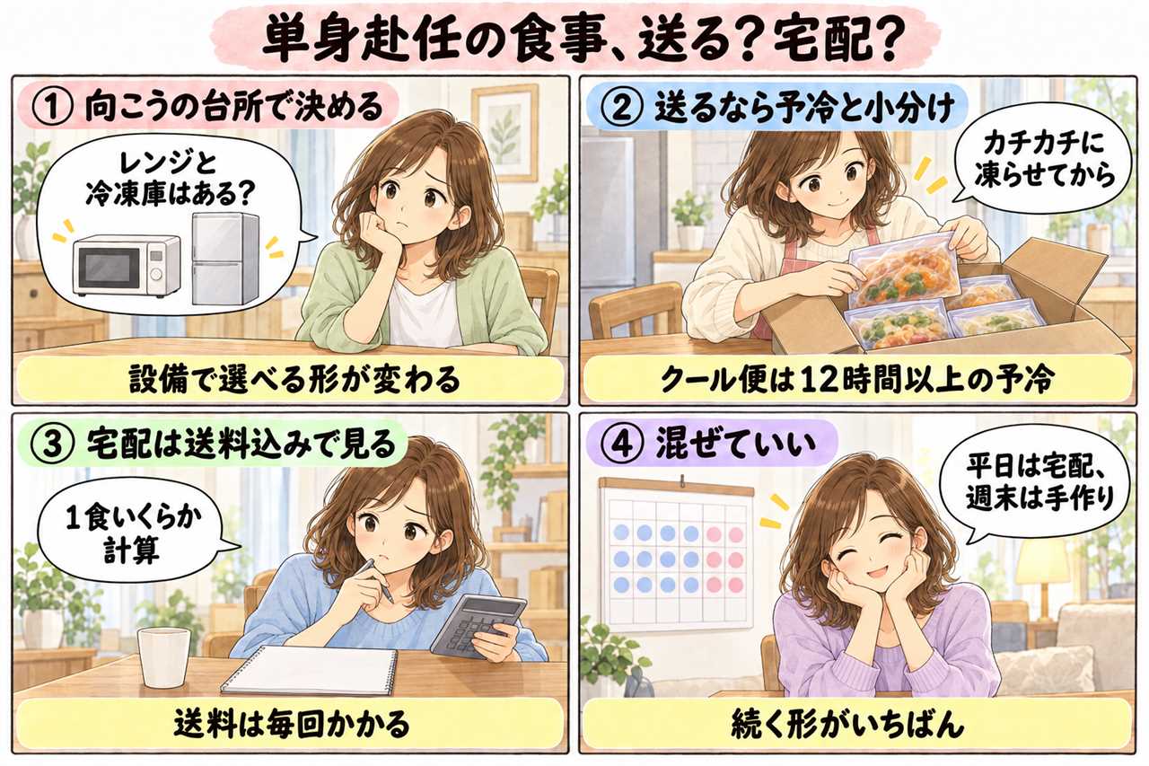 4コマ漫画:送る食事の選び方