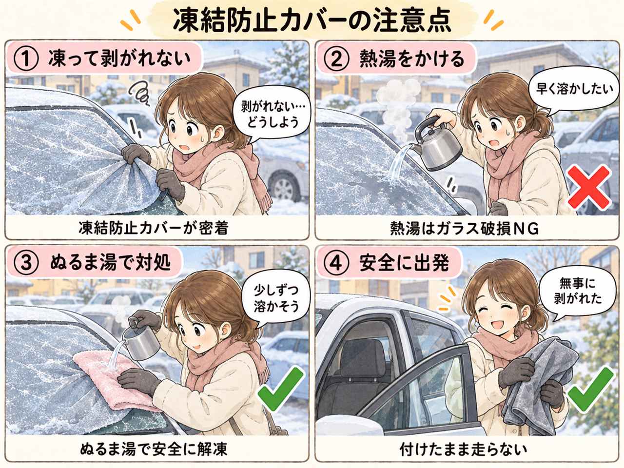 4コマ漫画:凍結防止カバーのデメリットは?