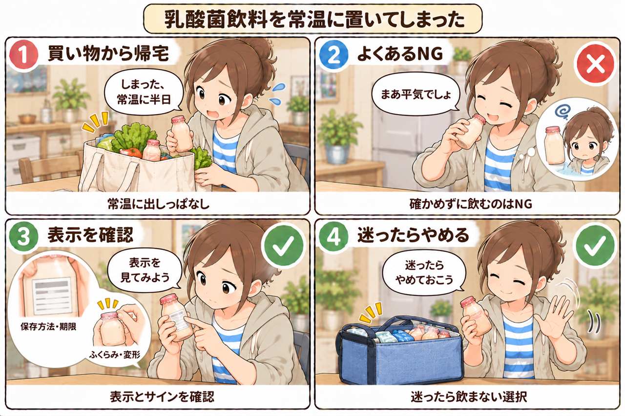 4コマ漫画:ヤクルトの常温放置と期限切れ