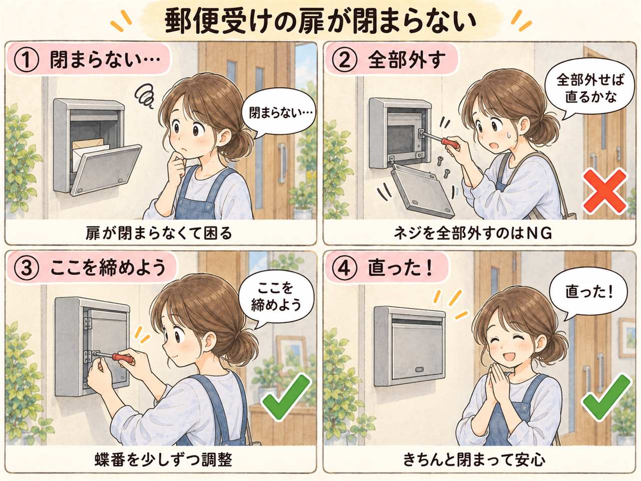 4コマ漫画:郵便受けが閉まらない