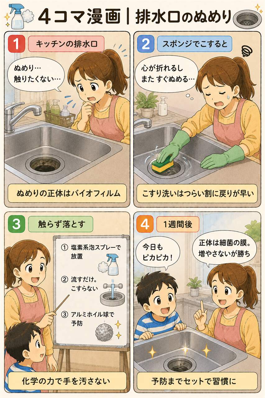 4コマ漫画|排水口のぬめり