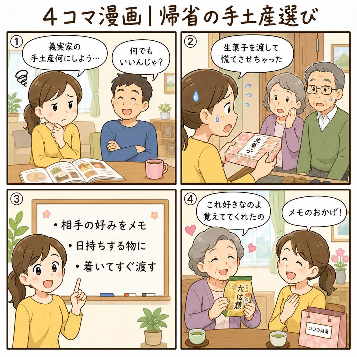 4コマ漫画|帰省の手土産選び