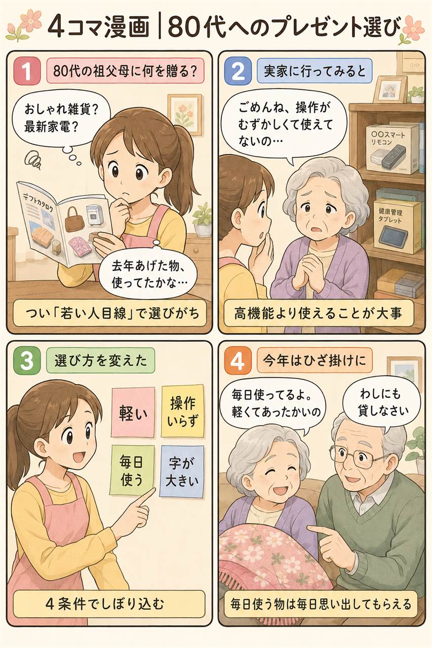 4コマ漫画|80代へのプレゼント選び