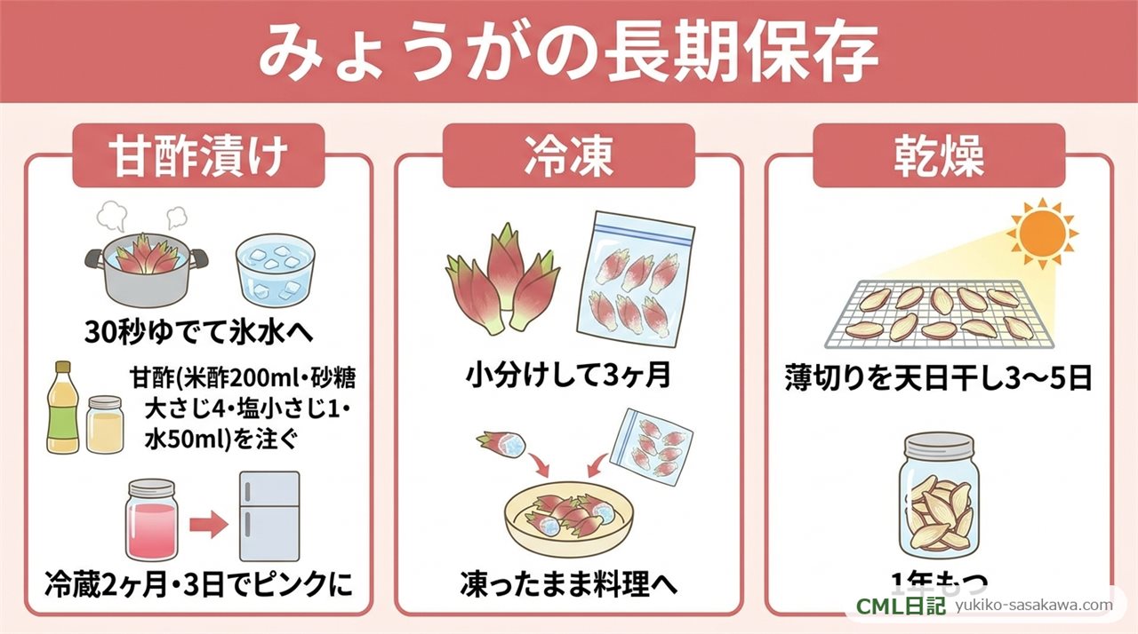 みょうがの長期保存のまとめレシピカード