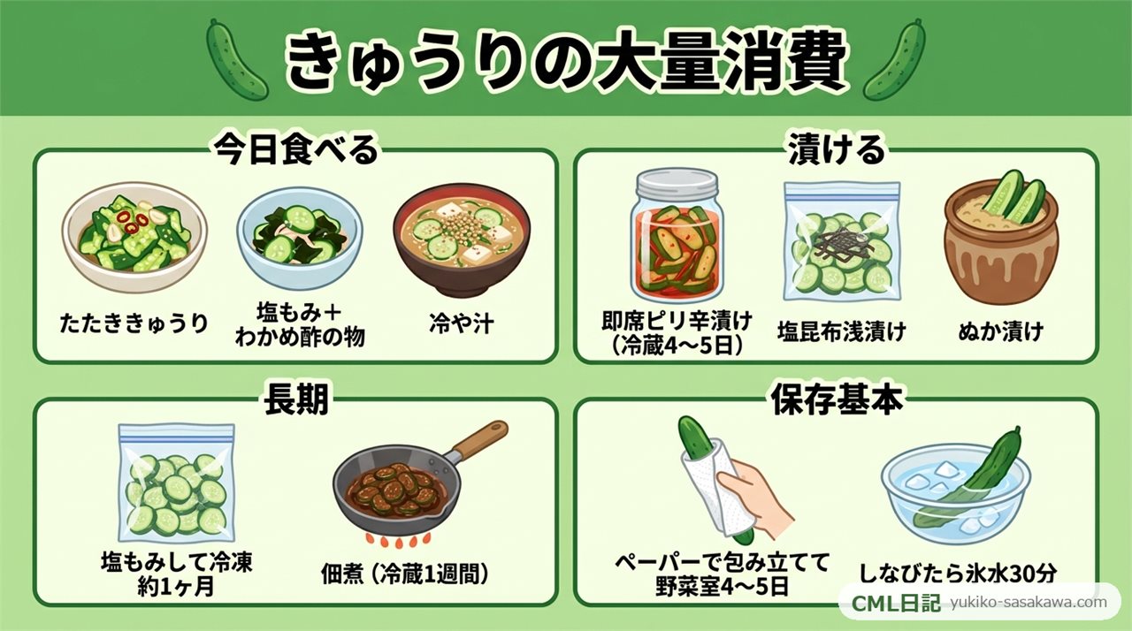 きゅうりの大量消費と保存のまとめレシピカード