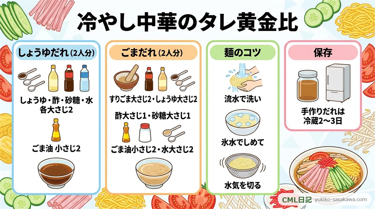 冷やし中華のタレの黄金比のまとめレシピカード