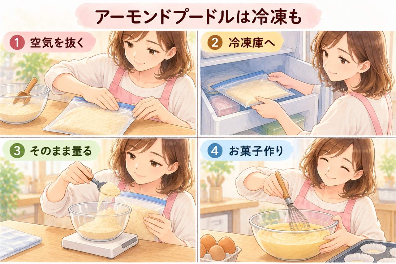 図解:アーモンドプードルは冷凍も